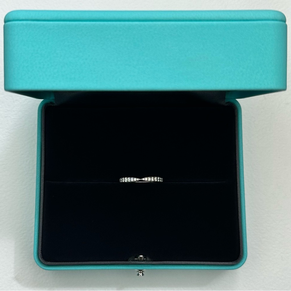 $3,500 Tiffany & Co. Harmony Platinum Pave Diamond 1.8mm Wedding Band Ring 7.5